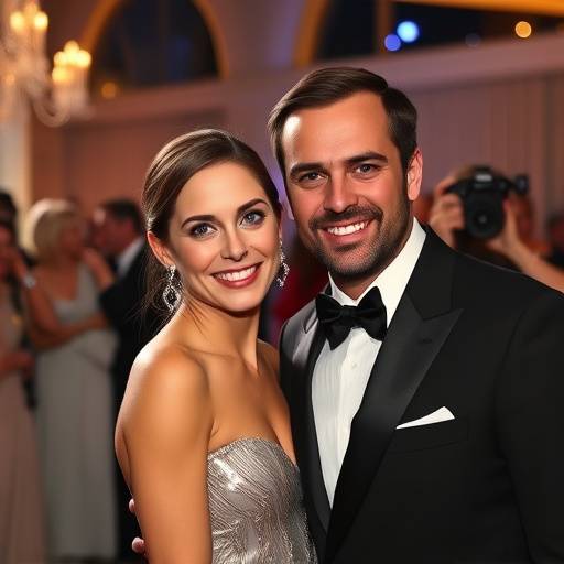 Sophie Moreau et Marc Lavigne lors d'une soirée de gala avant leur rupture, souriant et posant pour les photographes.